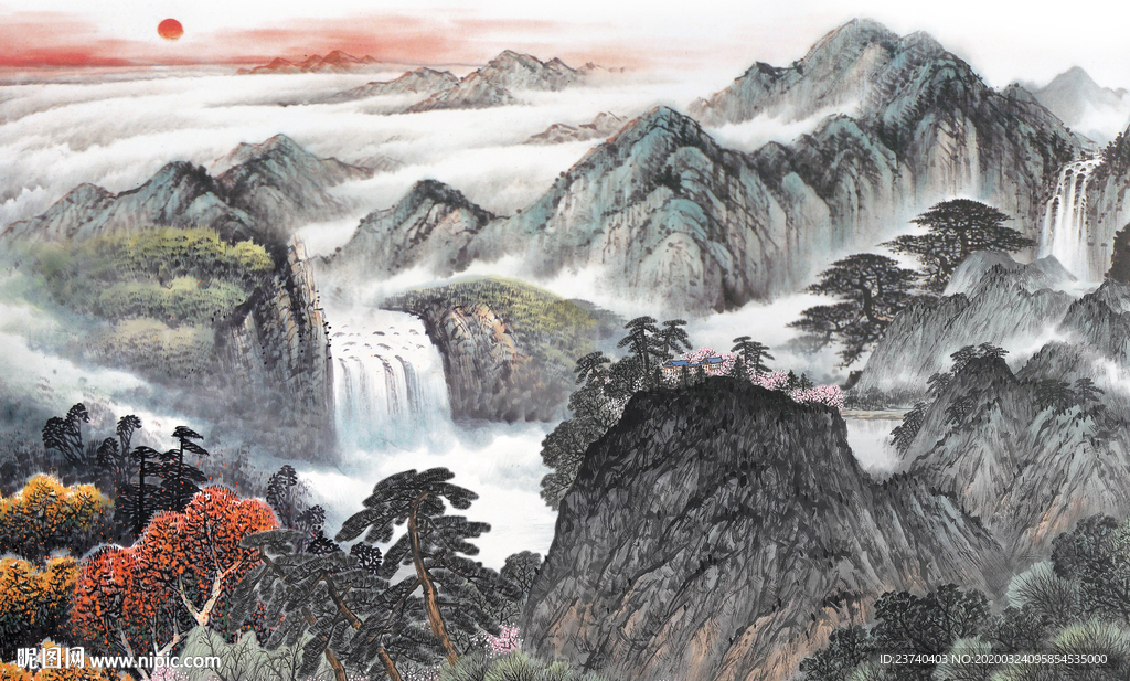 山水国画背景墙