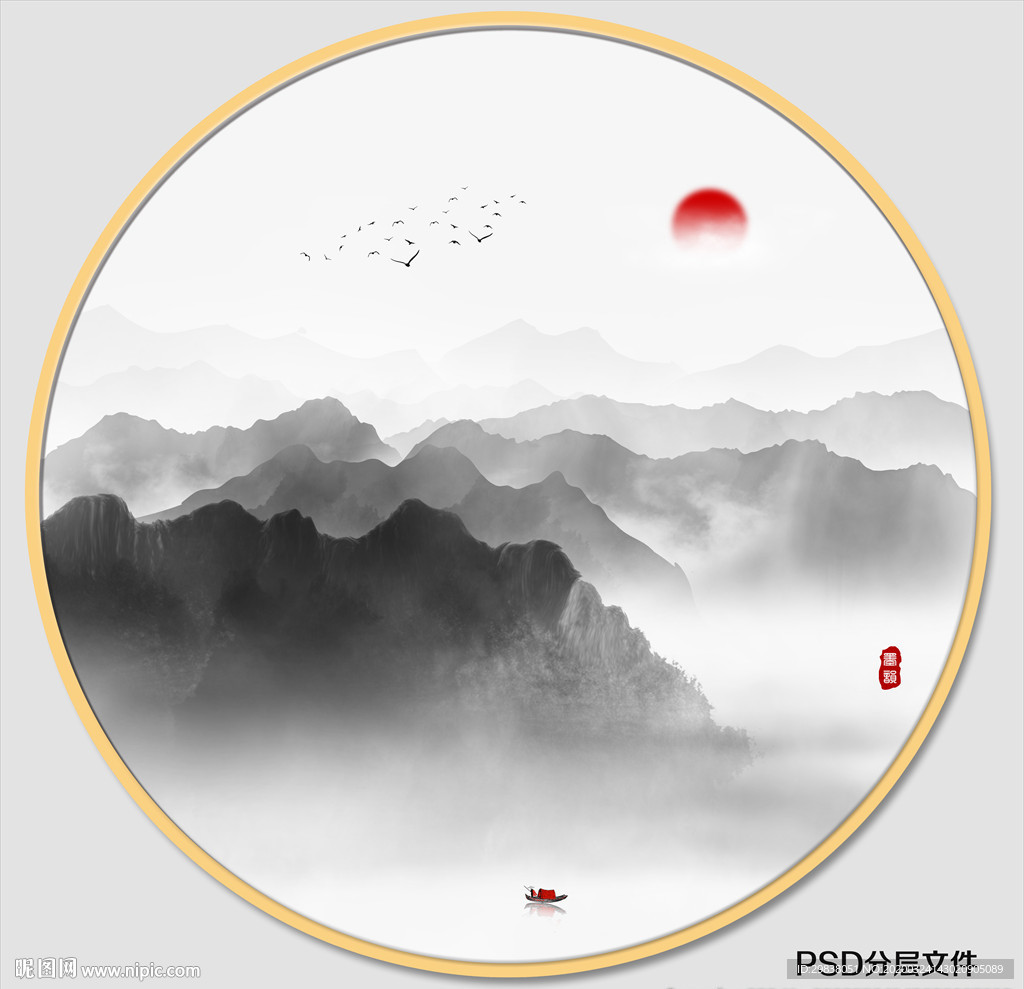圆形山水画