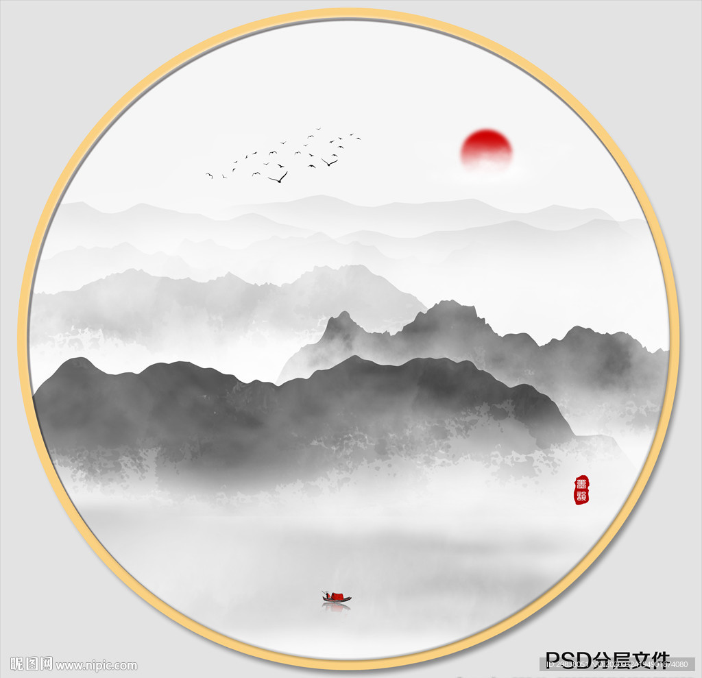 圆形水墨画