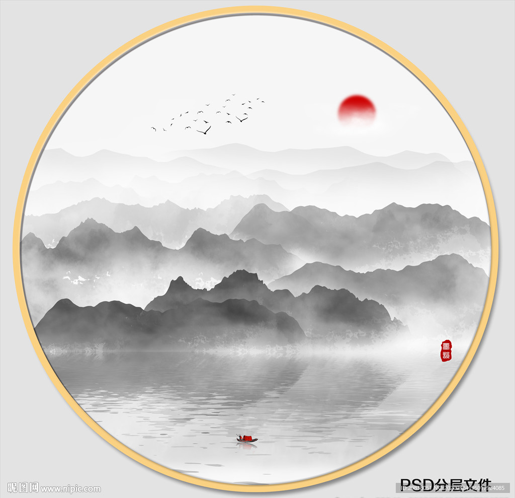 圆形水墨画