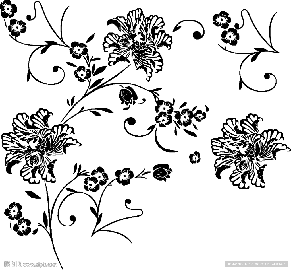 花卉 图腾 矢量图 黑白图