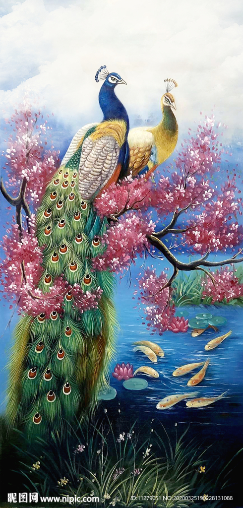 孔雀油画