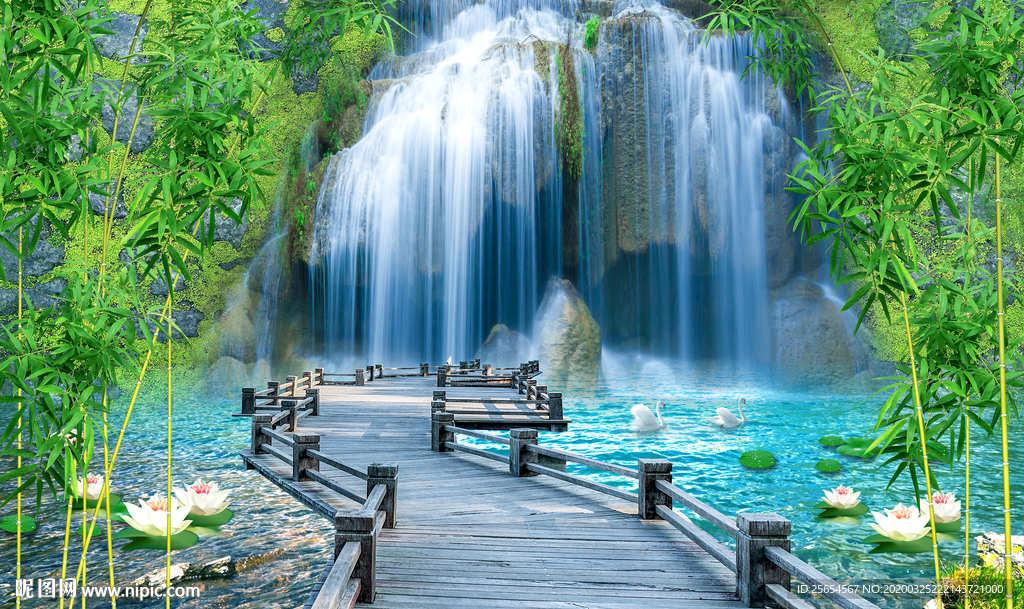 瀑布流水电视背景墙装饰画