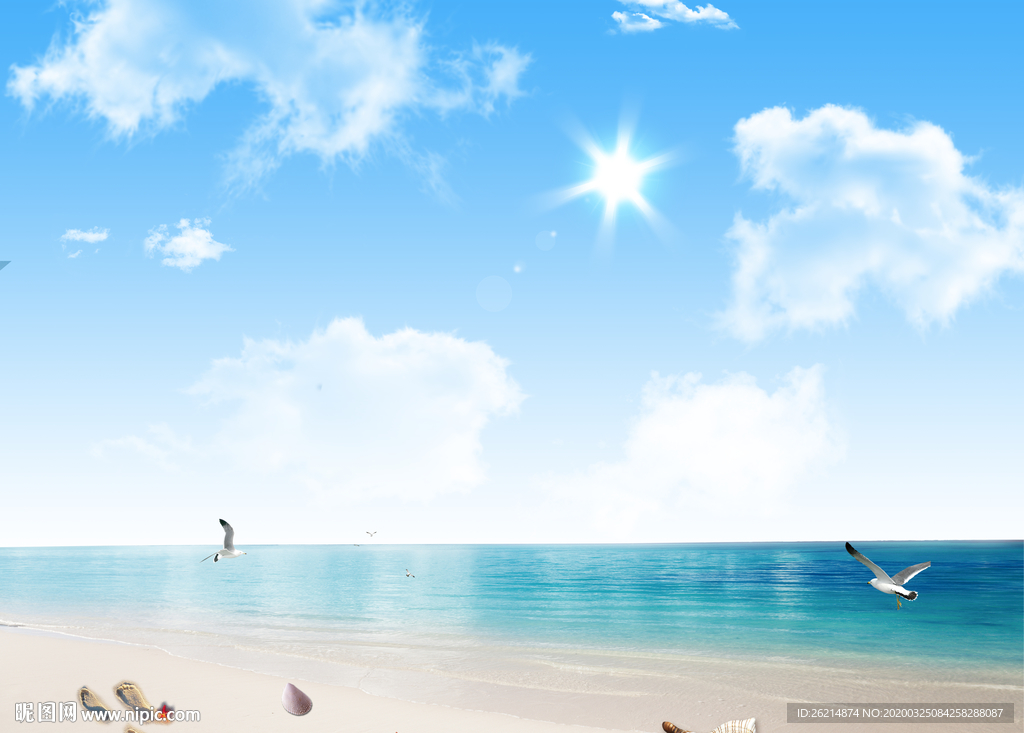 海边沙滩大海海洋蓝天白云背景