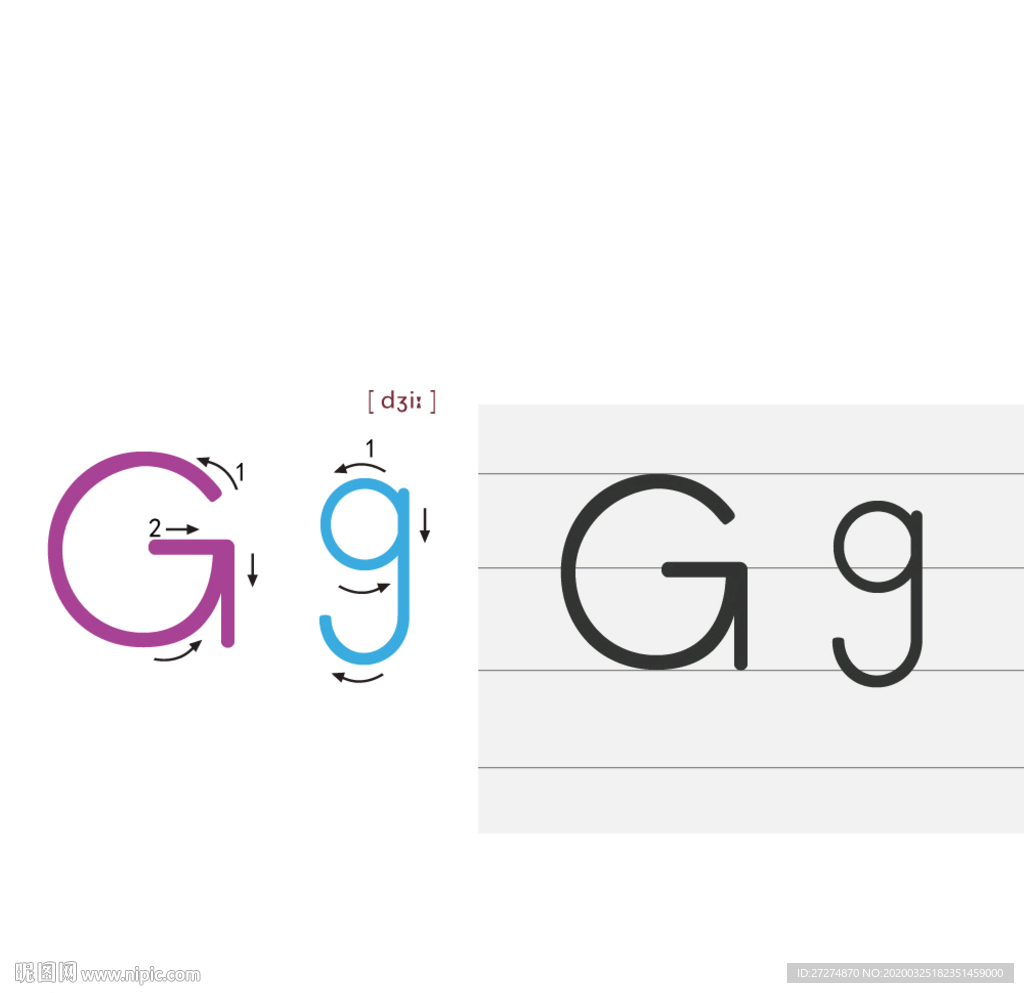字母g书写顺序图片