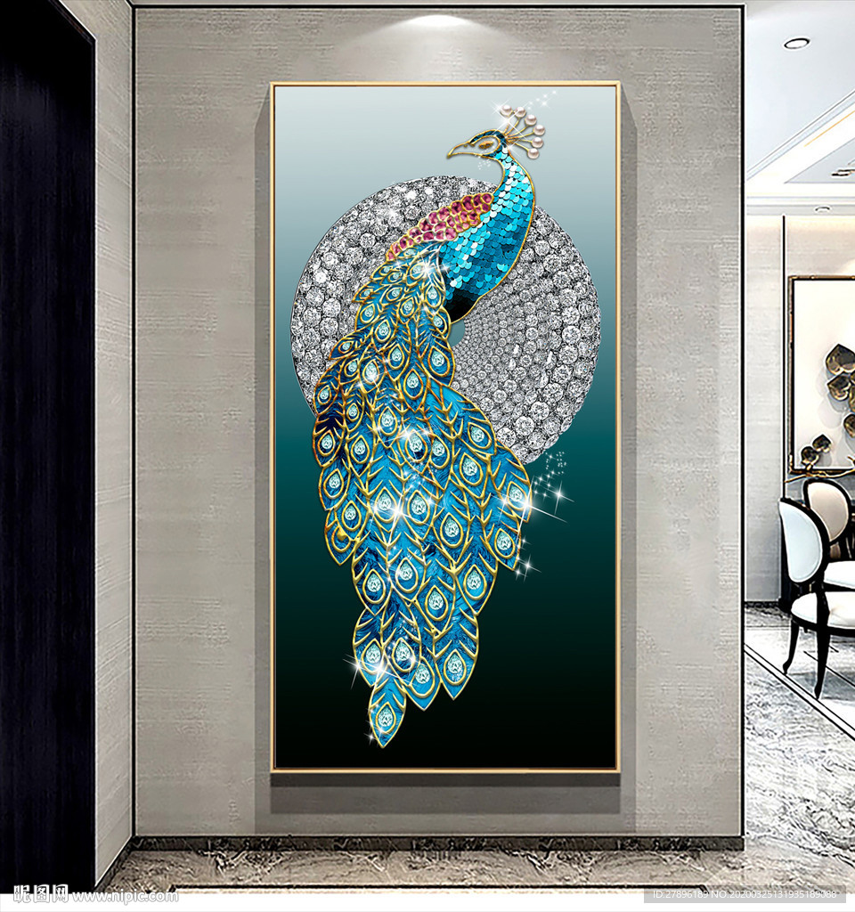 奢华大气孔雀玄关画