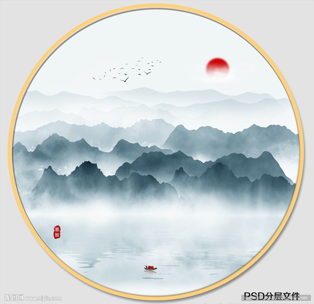 圆形水墨画