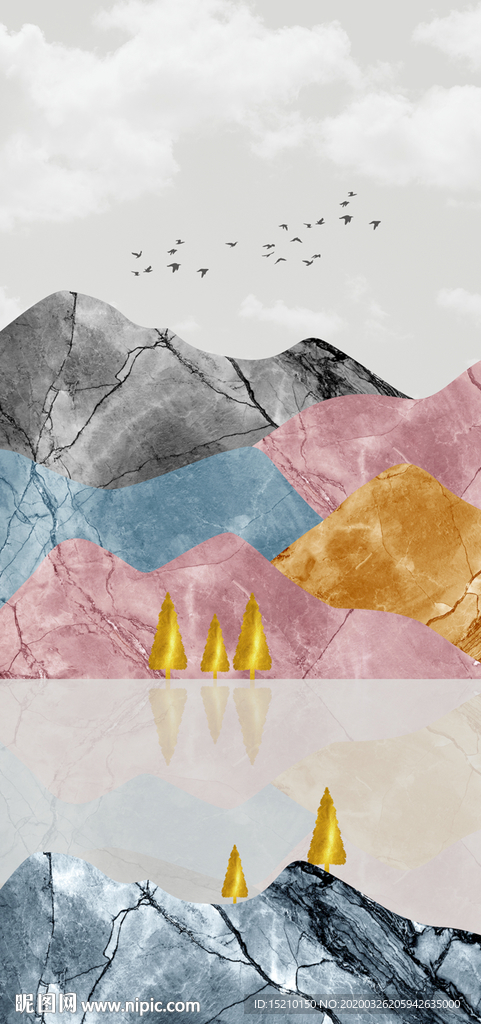 山脉抽象树玄关背景墙