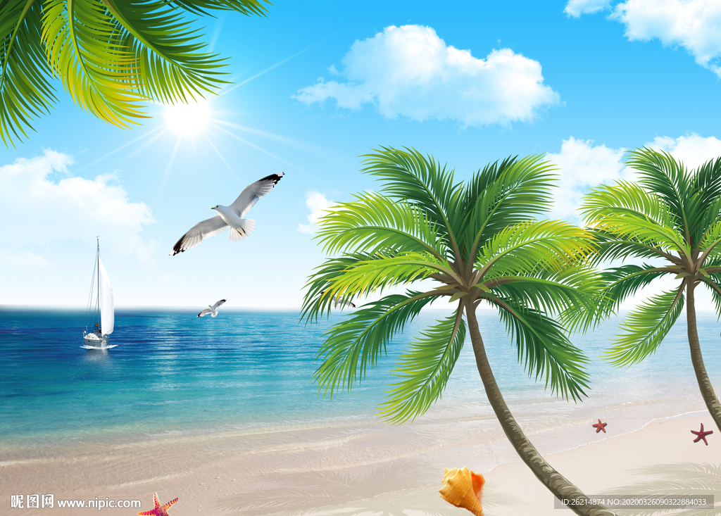 夏日海景蓝天白云
