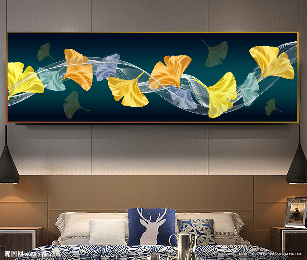 卧室银杏叶装饰画