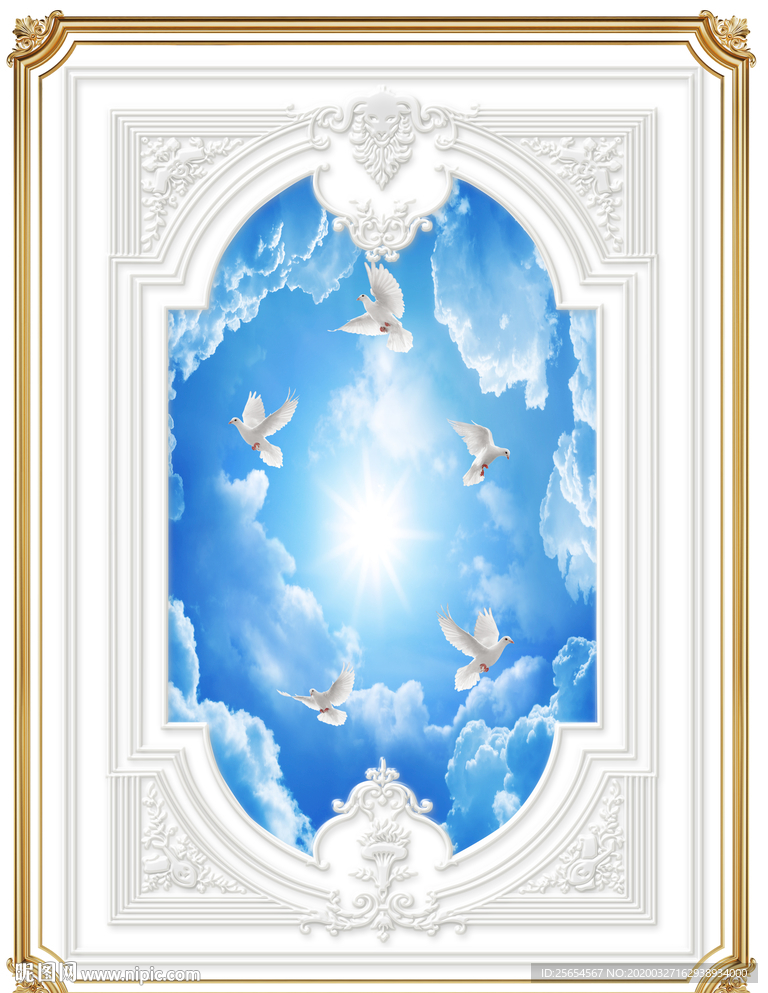 唯美欧式天空花纹天空天顶壁画