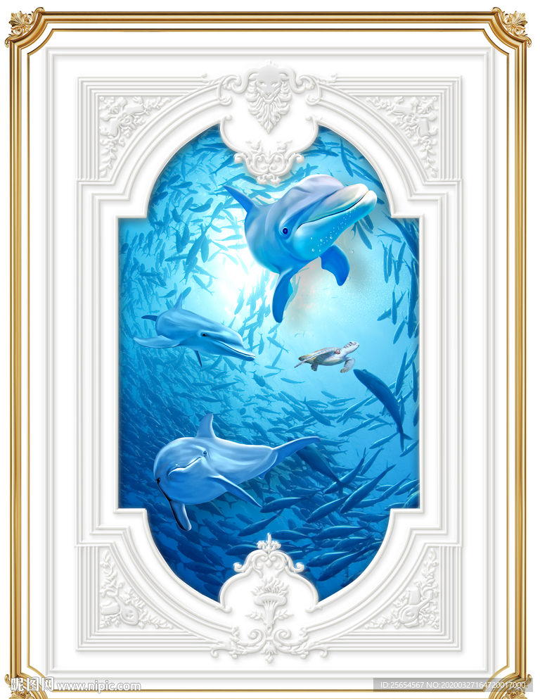 唯美欧式金属花纹海底世天顶壁画