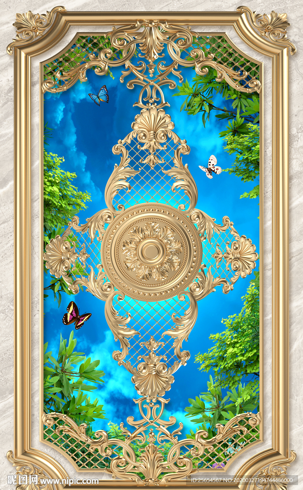 欧式客厅天空云彩吊顶天顶壁画