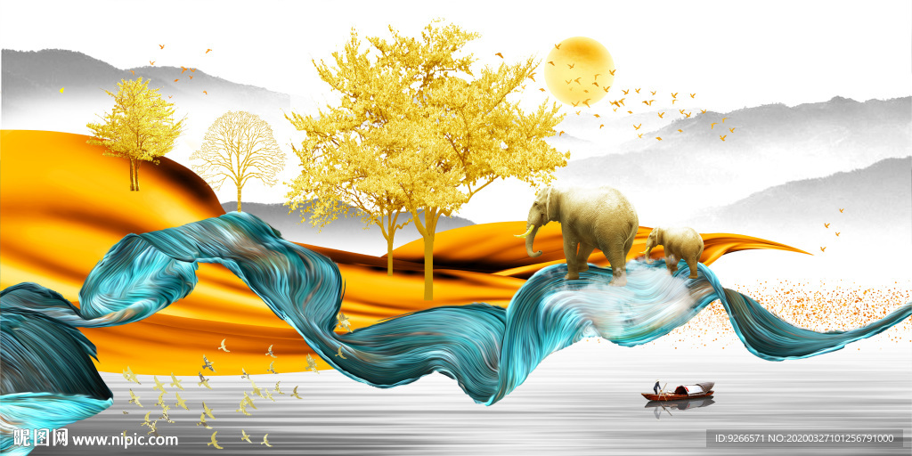 新中式麋鹿晶瓷画装饰画