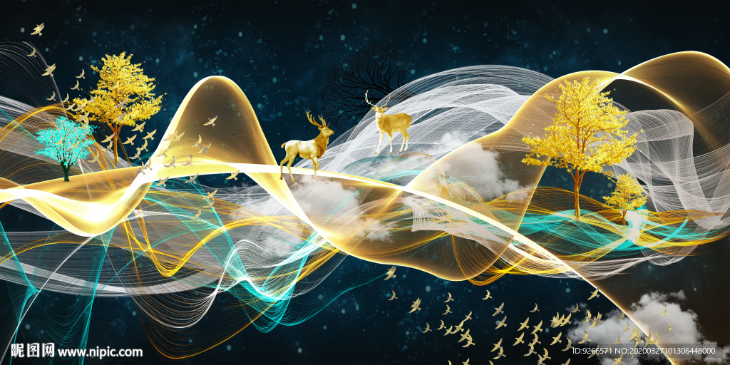 新中式麋鹿晶瓷画装饰画