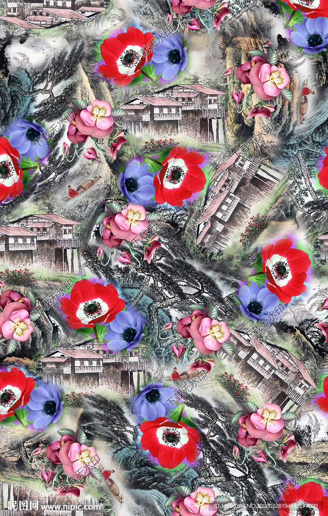 建筑花卉图案