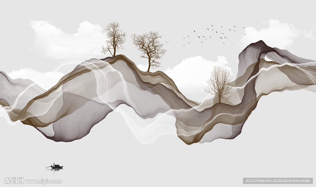山水画 水墨烟雾山水背景墙