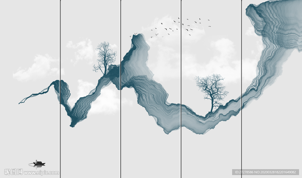 山水国画 山水屏风 意境山水画