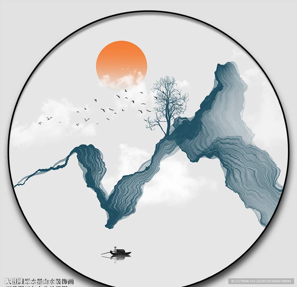 圆形水墨画