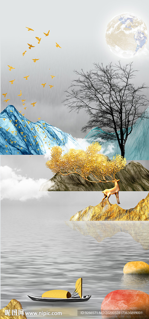 石来运转麋鹿玄关晶瓷画装饰画