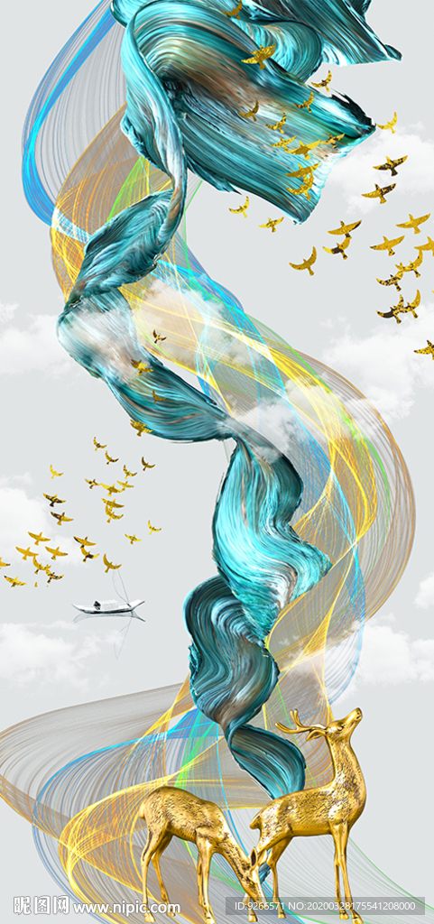 麋鹿玄关晶瓷画装饰画