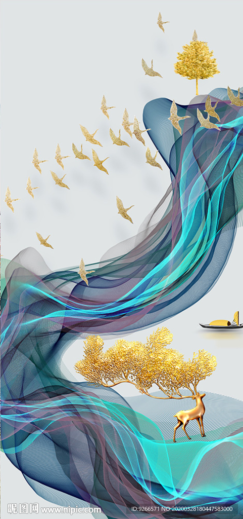 麋鹿玄关晶瓷画装饰画