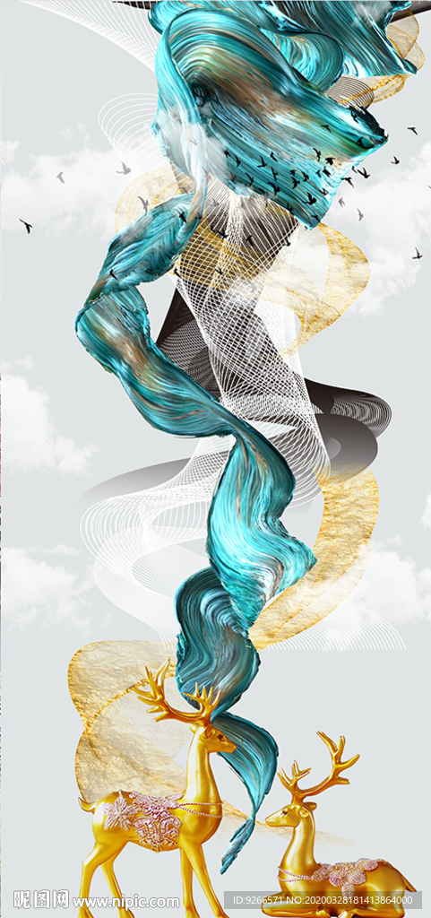 麋鹿玄关晶瓷画装饰画