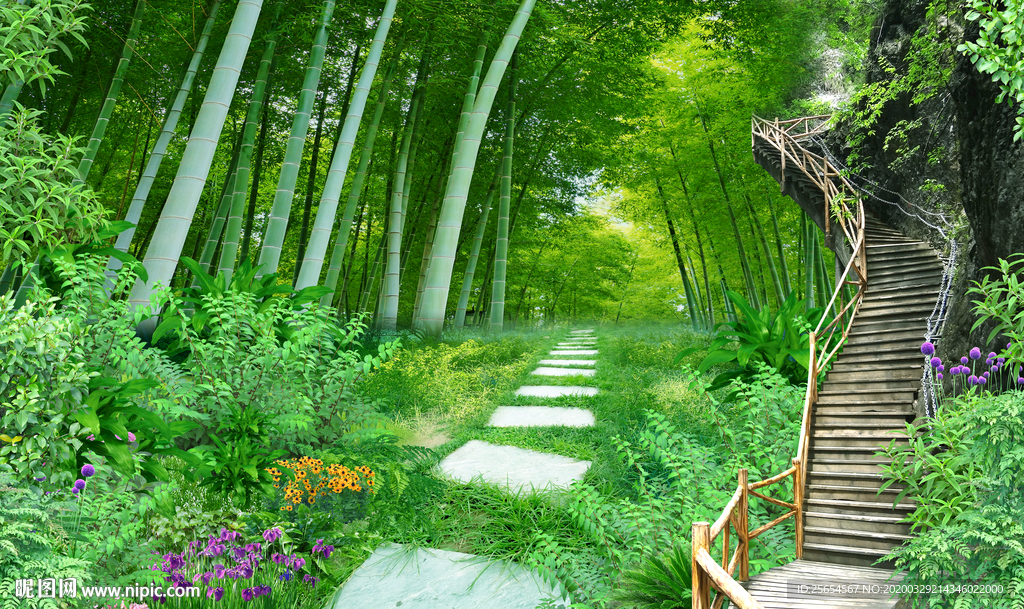 竹林走道背景墙