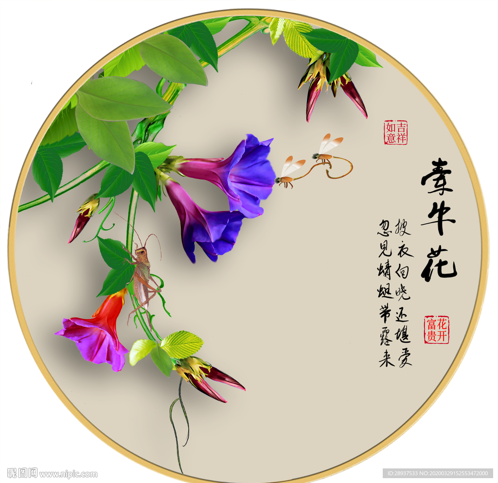 原创牵牛花装饰画