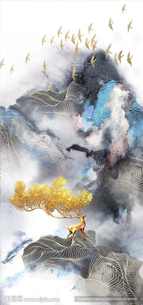 麋鹿玄关晶瓷画装饰画