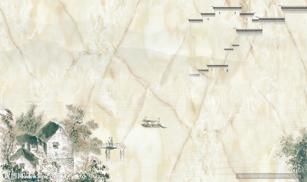 大理石新中式背景墙