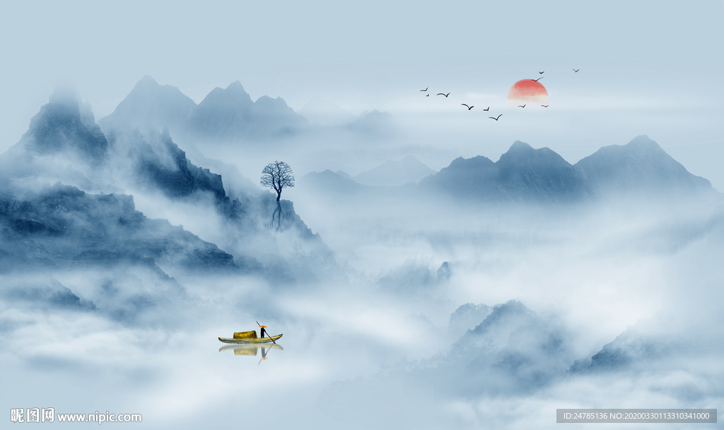 中式水墨山水画
