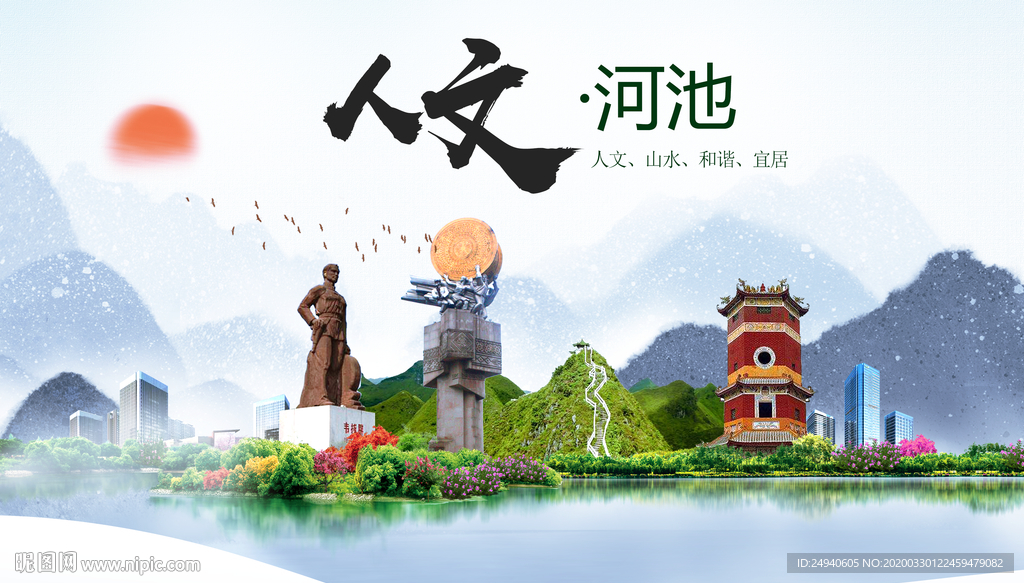 河池人文明生态宜居城市印象海报