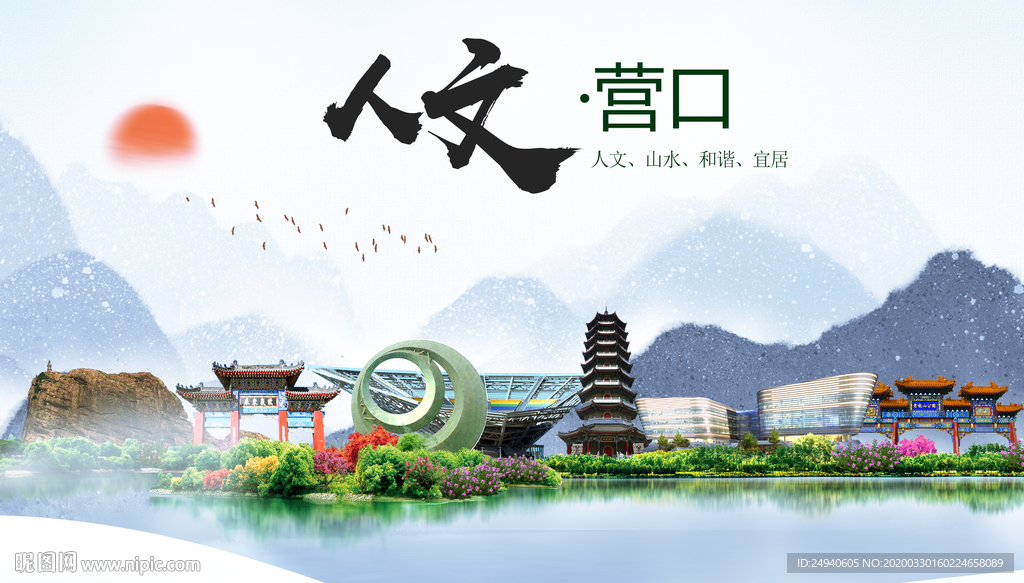 营口人文明生态宜居城市印象海报
