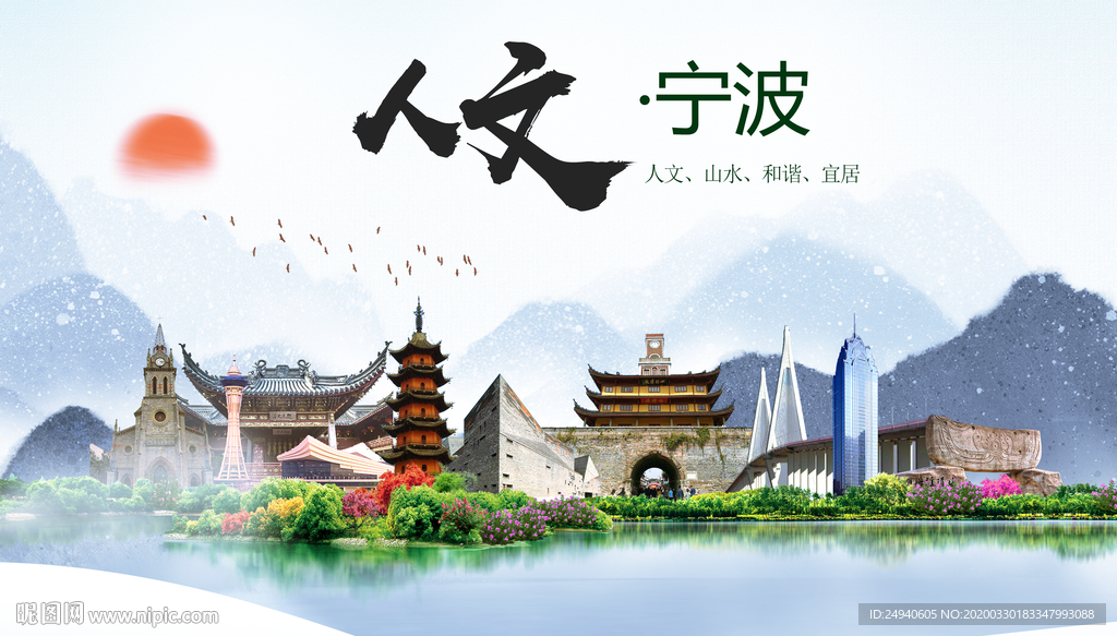 宁波人文明生态宜居城市印象海报