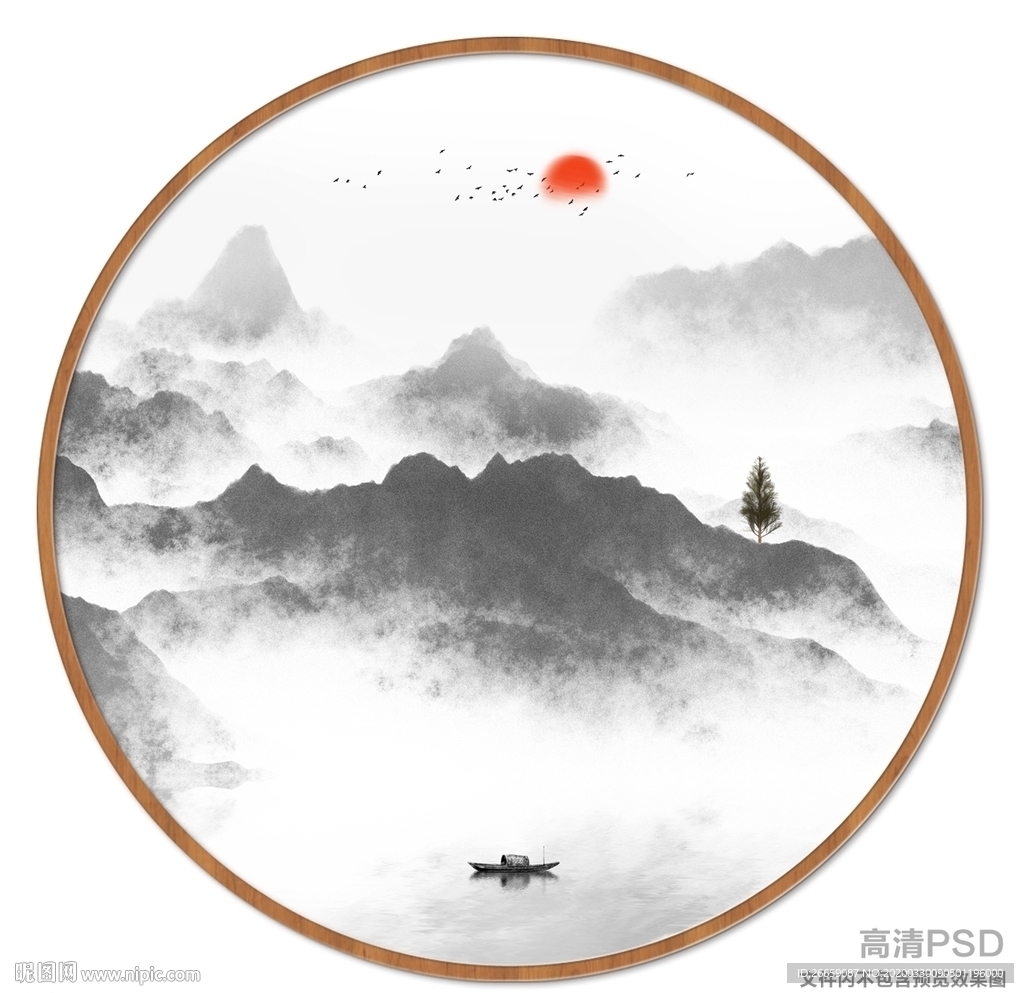 圆形山水画 抽象装饰画