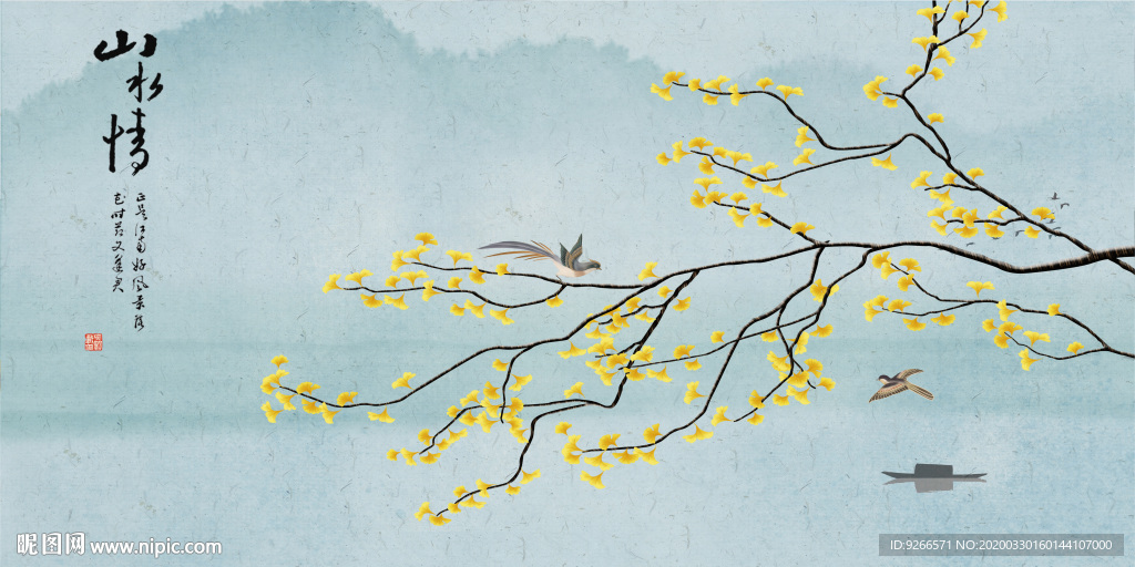 新中式花鸟山水意境晶瓷装饰画