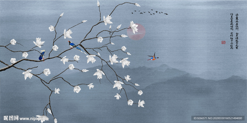 新中式花鸟山水意境晶瓷装饰画