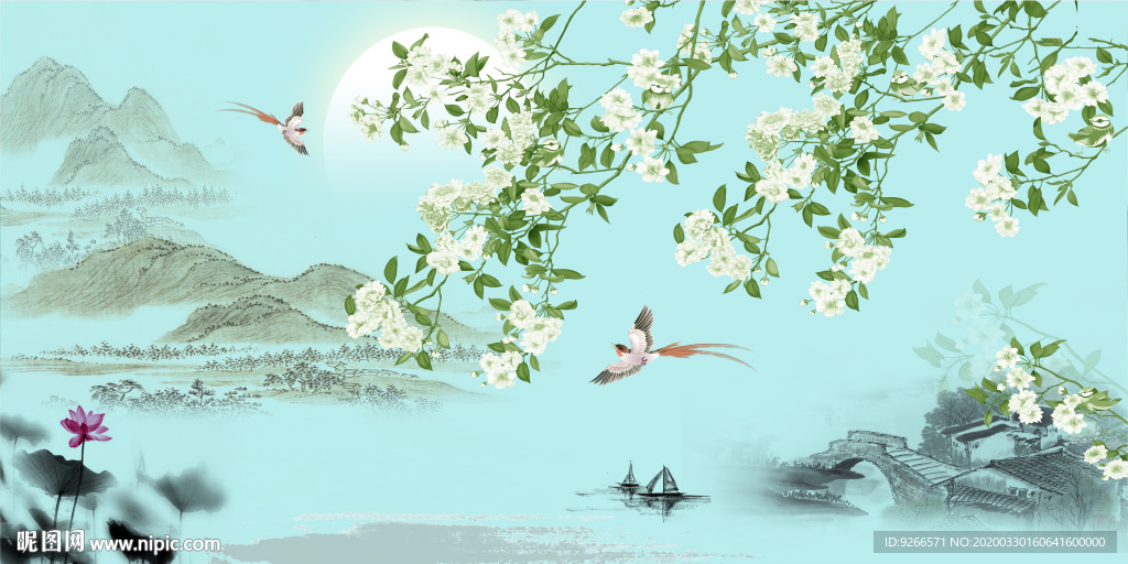 新中式花鸟山水意境晶瓷装饰画