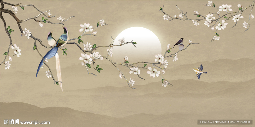 新中式花鸟山水意境晶瓷装饰画