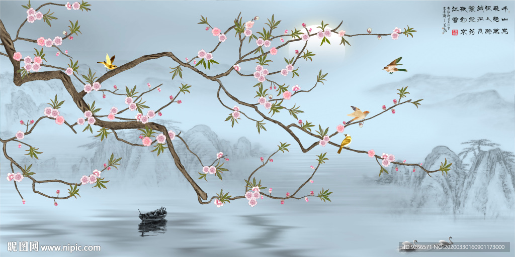 新中式花鸟山水意境晶瓷装饰画