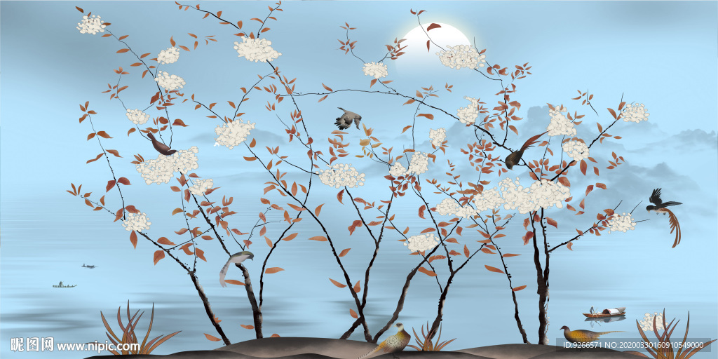 新中式花鸟山水意境晶瓷装饰画