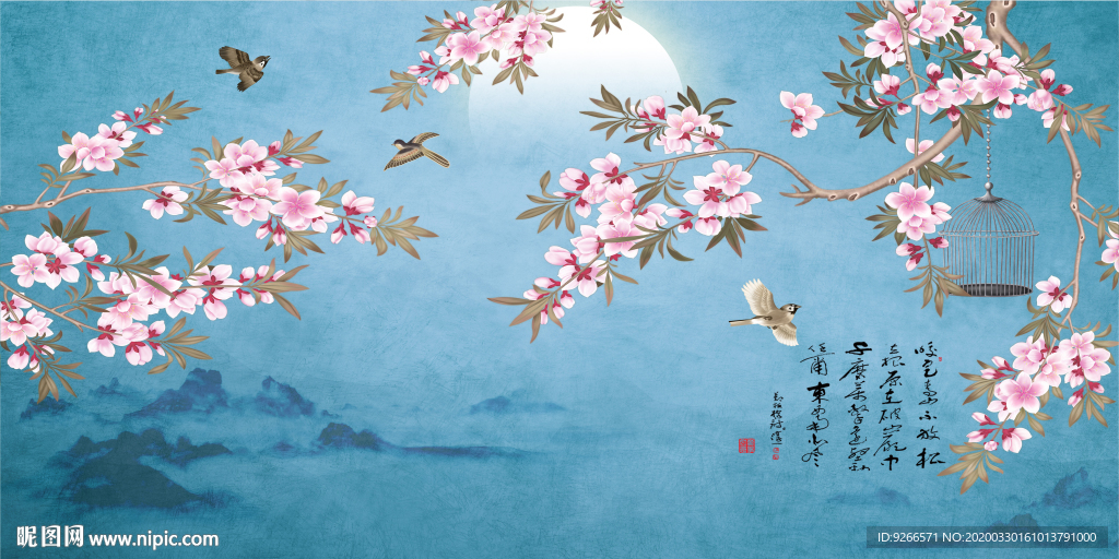 新中式花鸟山水意境晶瓷装饰画