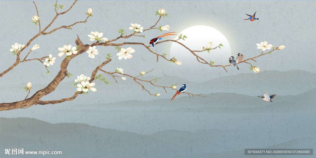 新中式花鸟山水意境晶瓷装饰画
