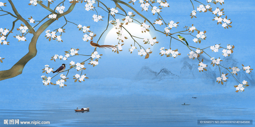 新中式花鸟山水意境晶瓷装饰画