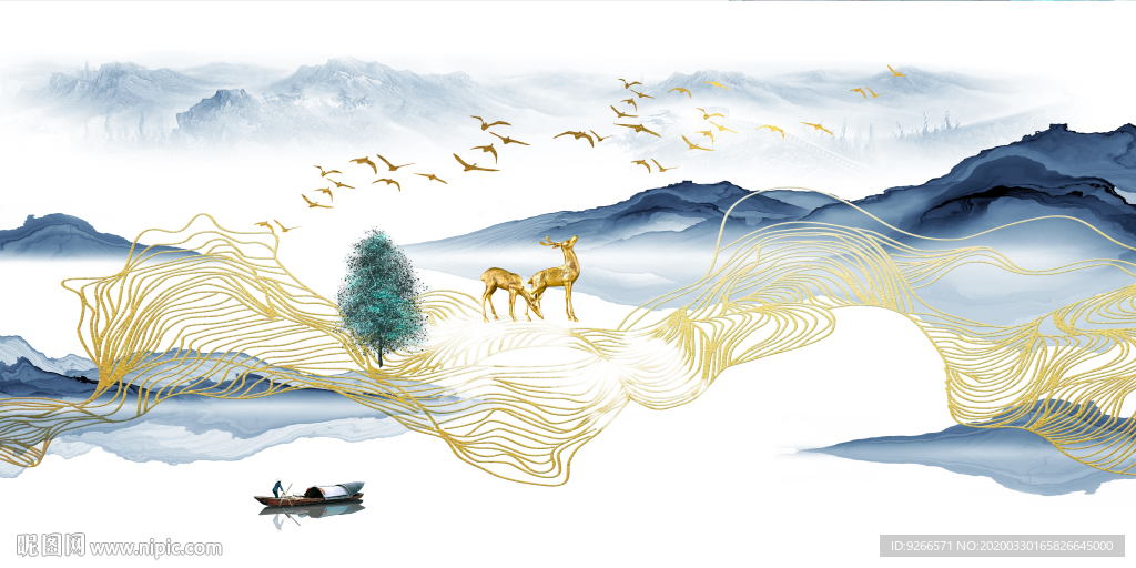 麋鹿山水晶意境瓷画装饰画