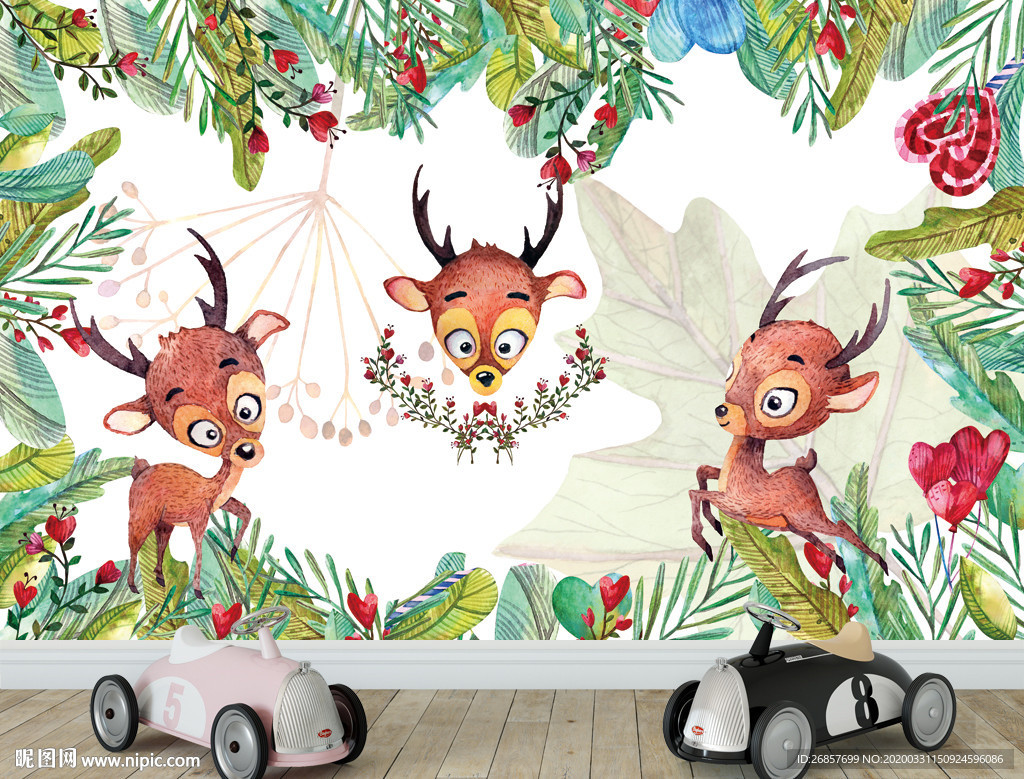 可爱小鹿儿童背景墙