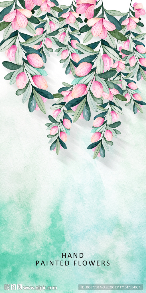 现代简约手绘水彩花玄关画