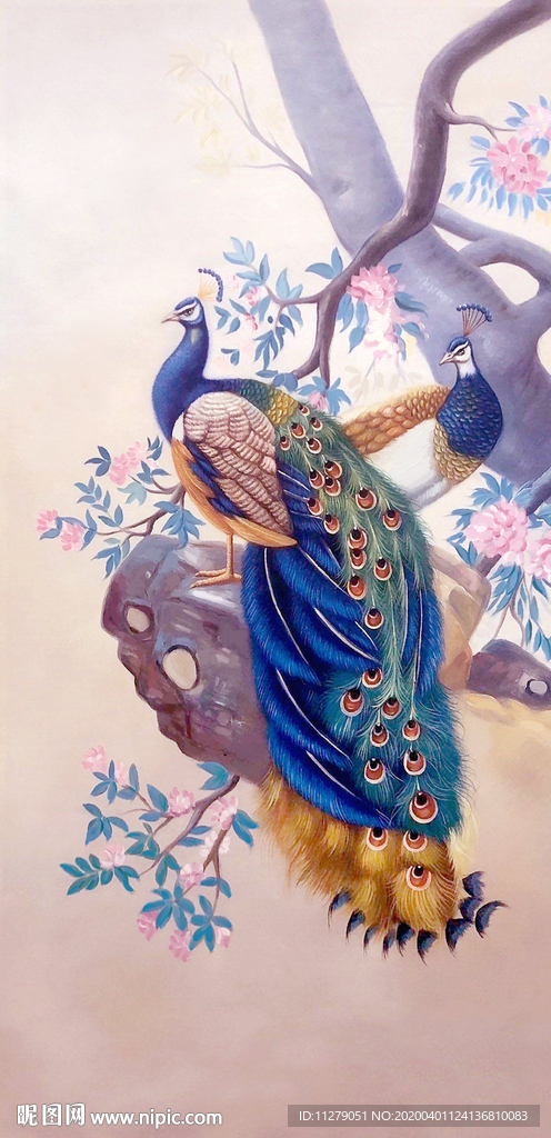 孔雀油画