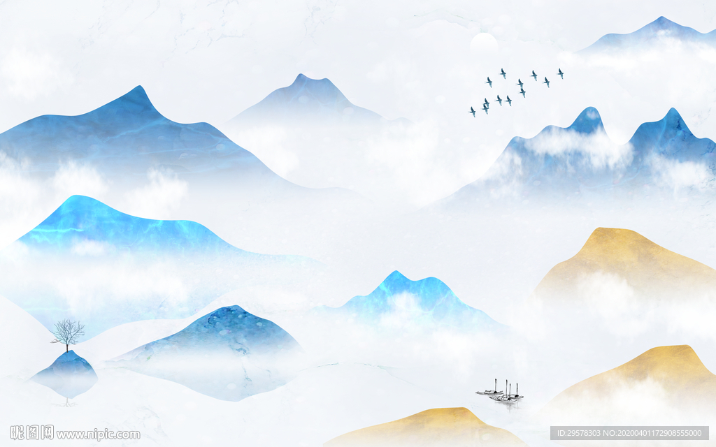 现代山水画无框画 TIF分层